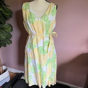 Sigrid Olsen Linen Pineapple Faux Wrap Dress Size 14